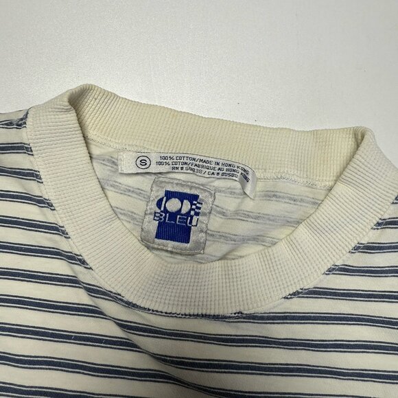 Vintage Code Bleu Crop Top T Shirt Womens Small 20x18 White/Blue Striped 90s - Picture 9 of 12